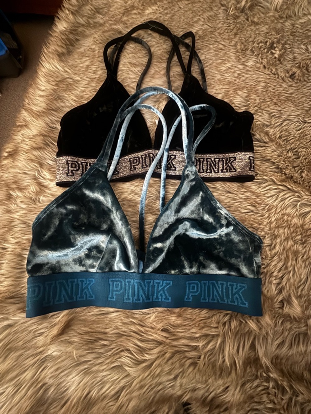 PINK Victoria's Secret Bralette Duo - Black & Teal Blue